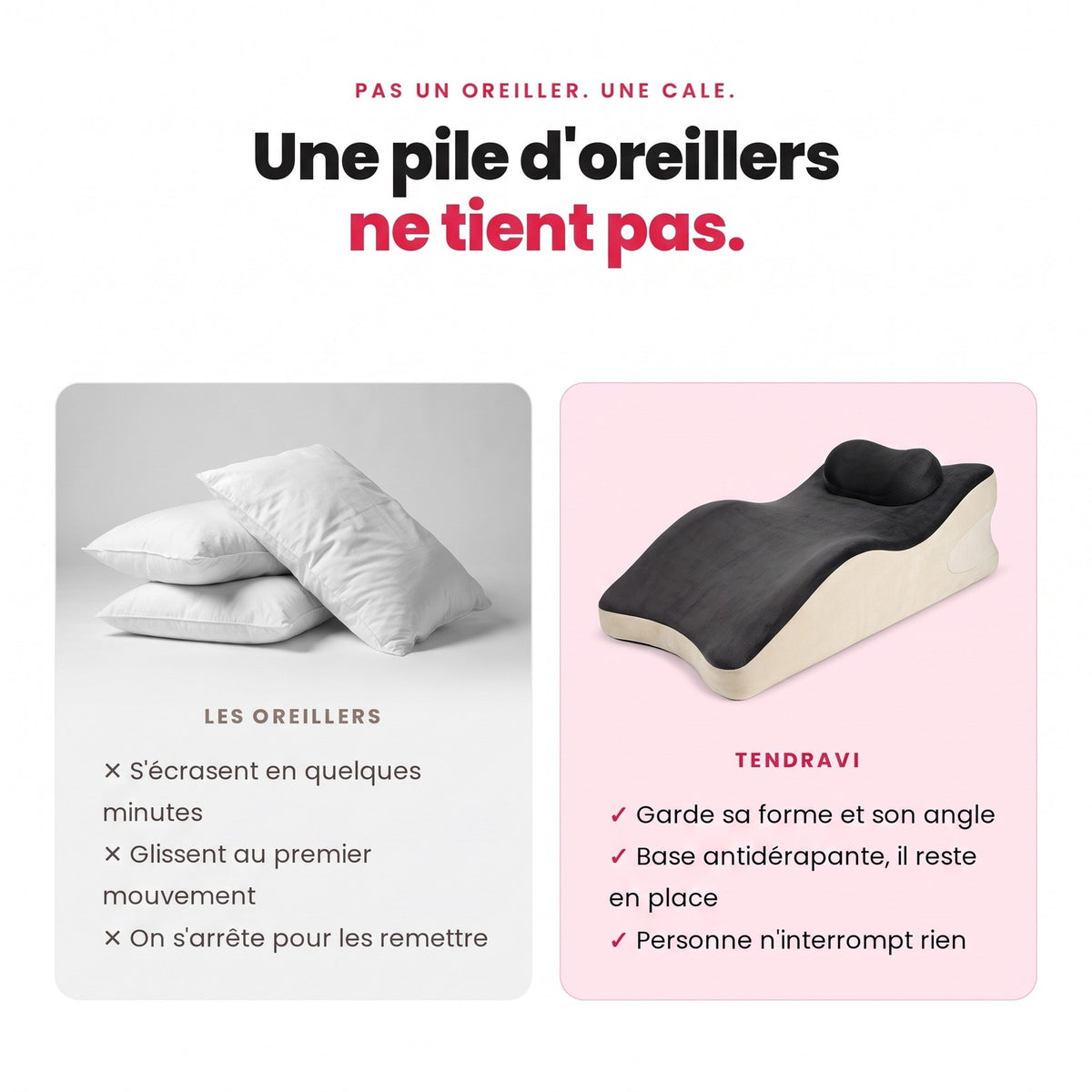Une pile d'oreillers comparée à Tendravi